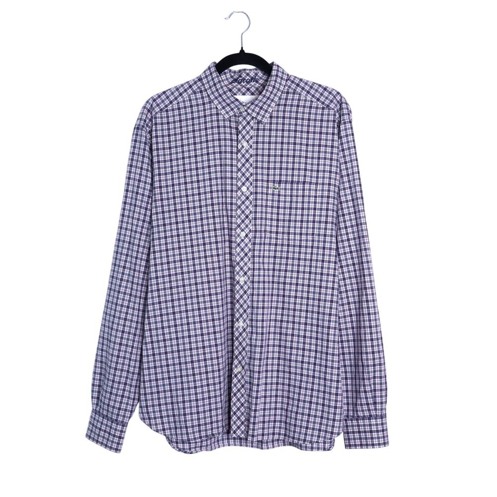 LACOSTE Slim Fit Dress Shirt Multicolor Plaid Button Up Long Sleeve Men's 42